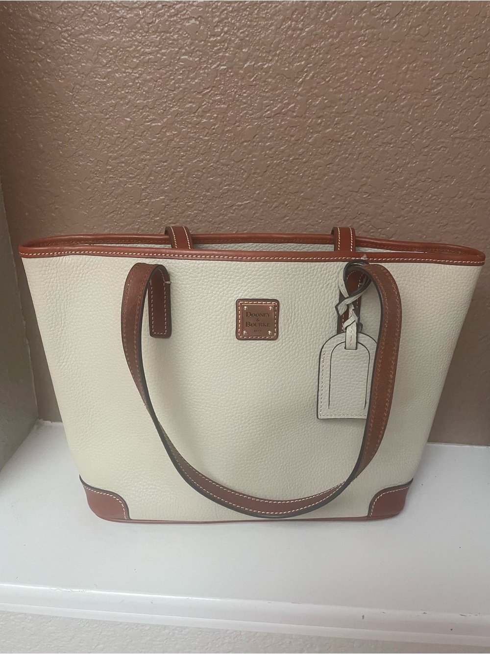 Dooney & Bourke Cream Tote with Brown Trim